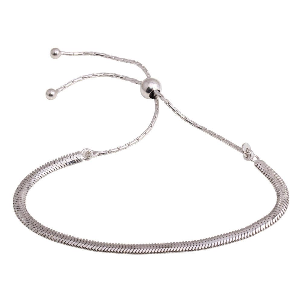 Rhodium Plated 925 Sterling Silver Omega Chain Lariat Bracelet - ECB00104RH