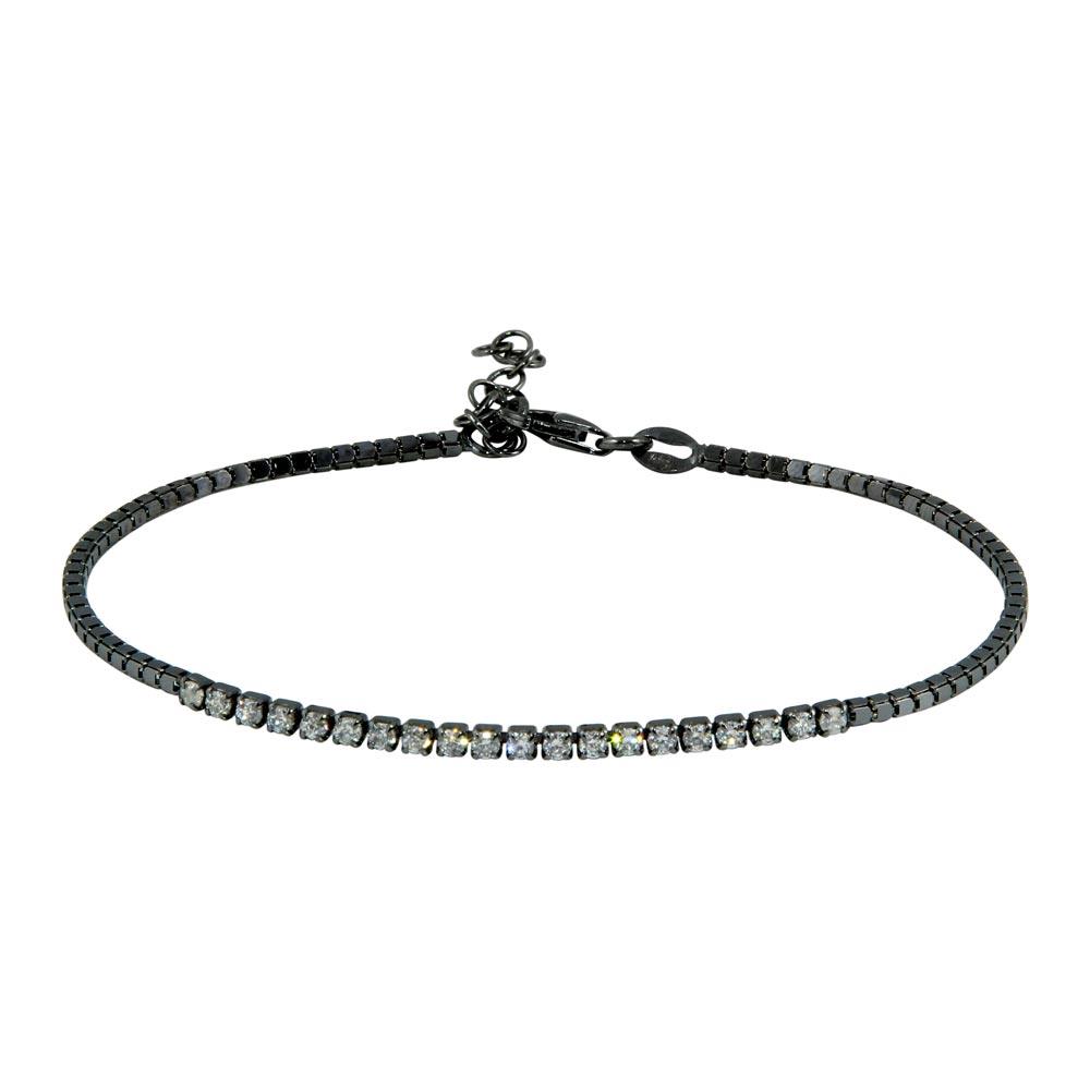 Closeout-Black Rhodium Plated 925 Sterling Silver CZ Bracelet - ECB00106BLK