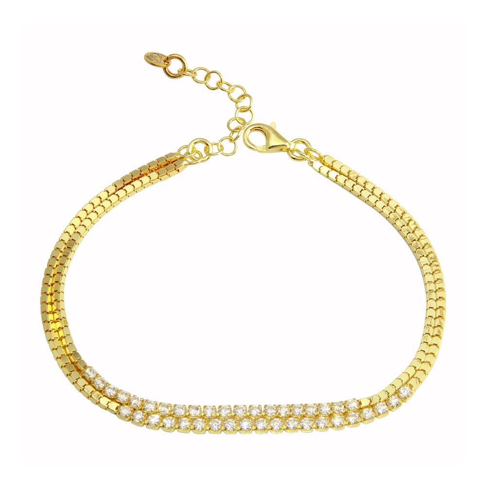 Closeout-Gold Plated 925 Sterling Silver Double Strand CZ Bracelet - ECB00111GP