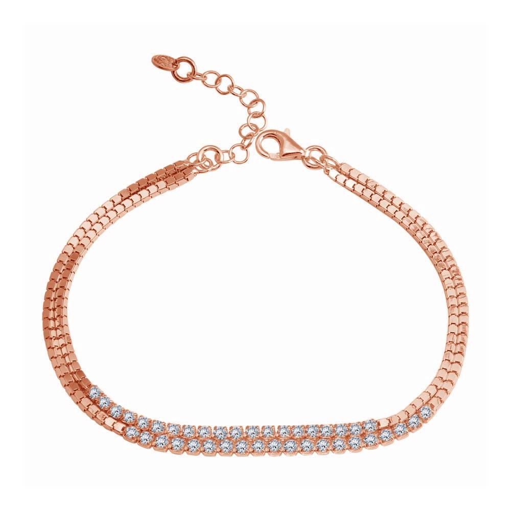 Closeout-Rose Gold Plated 925 Sterling Silver Double Strand CZ Bracelet - ECB00111RGP