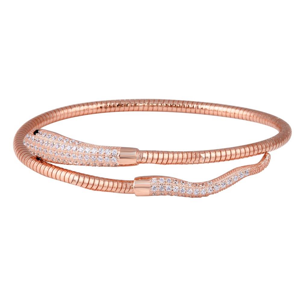 Rose Gold Plated 925 Sterling Silver Snake CZ Bracelet - ECB016RGP