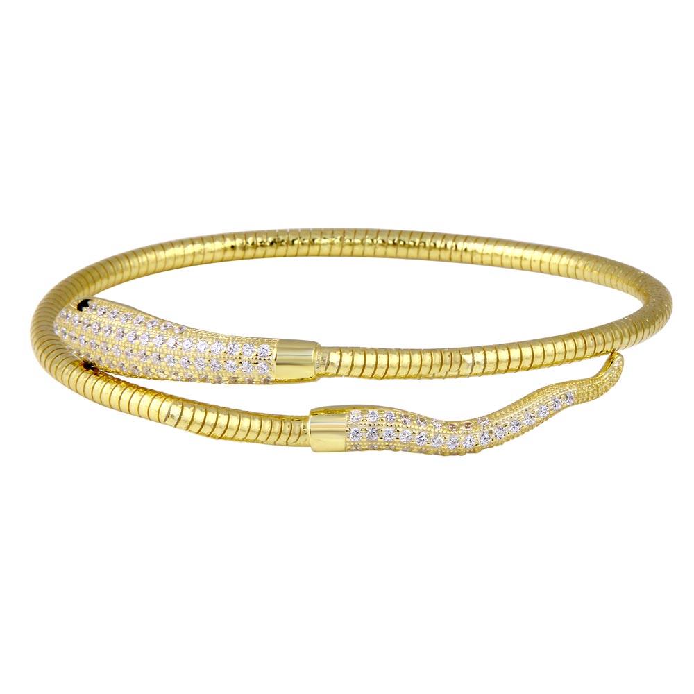 Closeout-Gold Plated 925 Sterling Silver Snake CZ Bracelet - ECB016GP