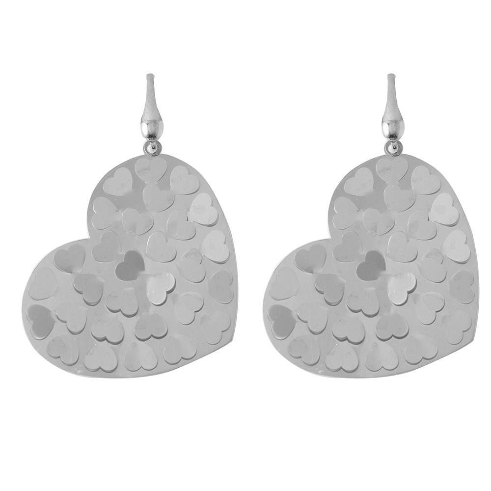 Silver 925 Rhodium Plated Heart Earrings - ECE00015RH