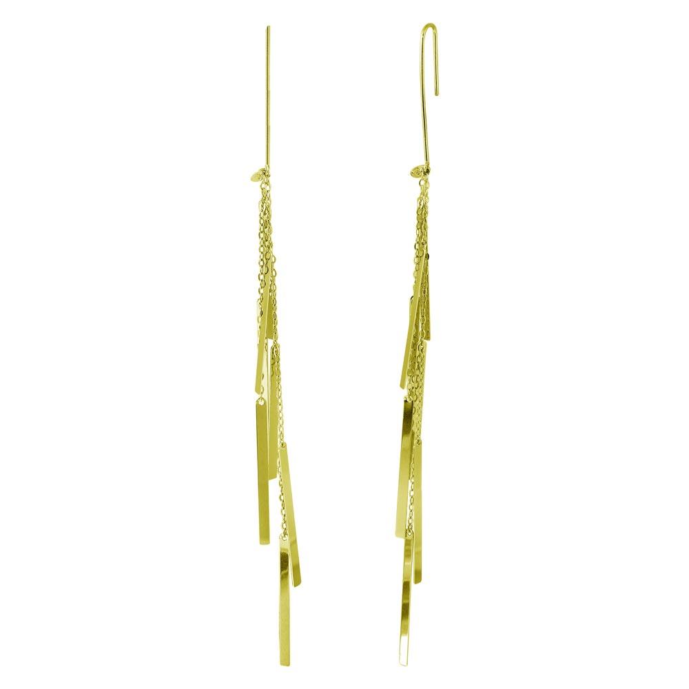 Gold Plated 925 Sterling Silver Dangling Chain Bars Earrings - ECE00036GP