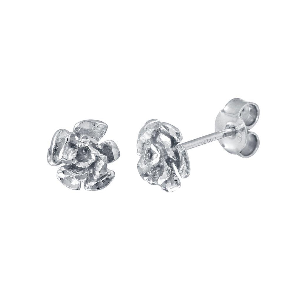 Rhodium Plated 925 Sterling Silver Flower Earrings - ECE00056RH