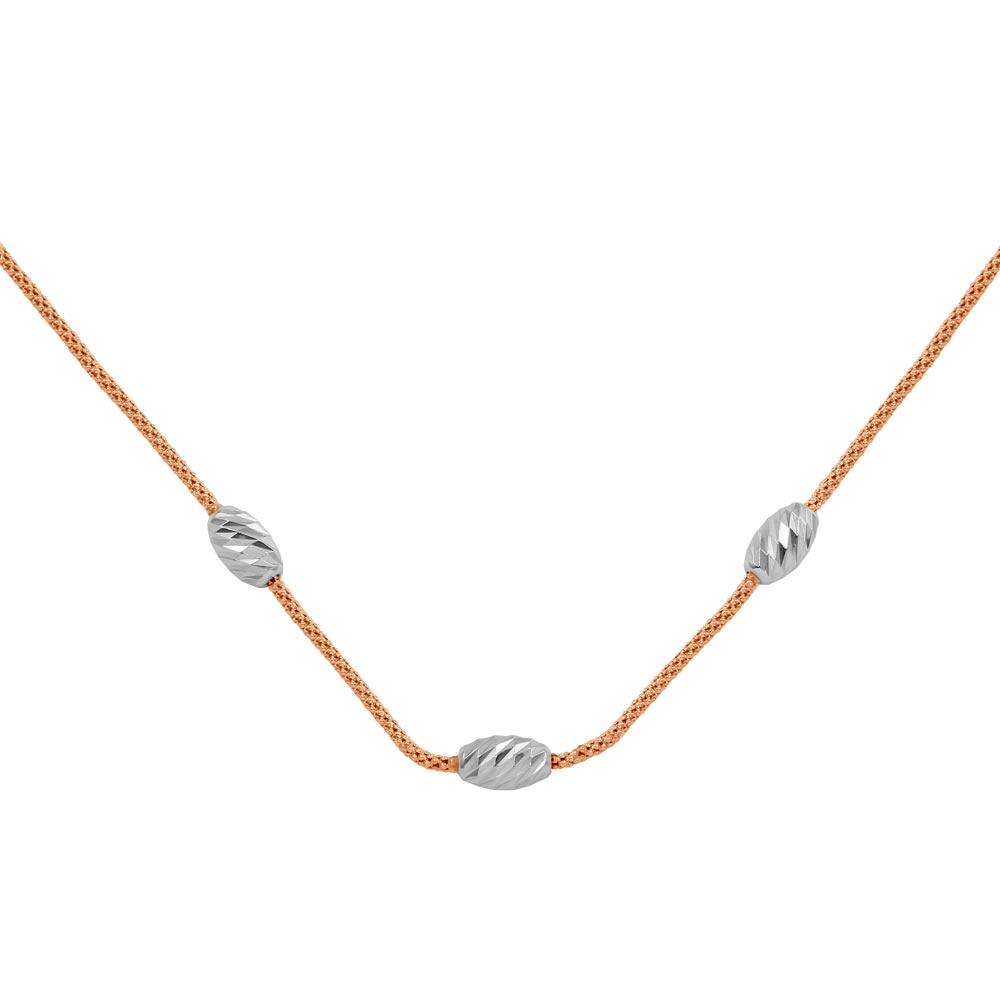 Rose Gold Plated 925 Sterling Silver Three Bead Necklace - ECN00004RGP