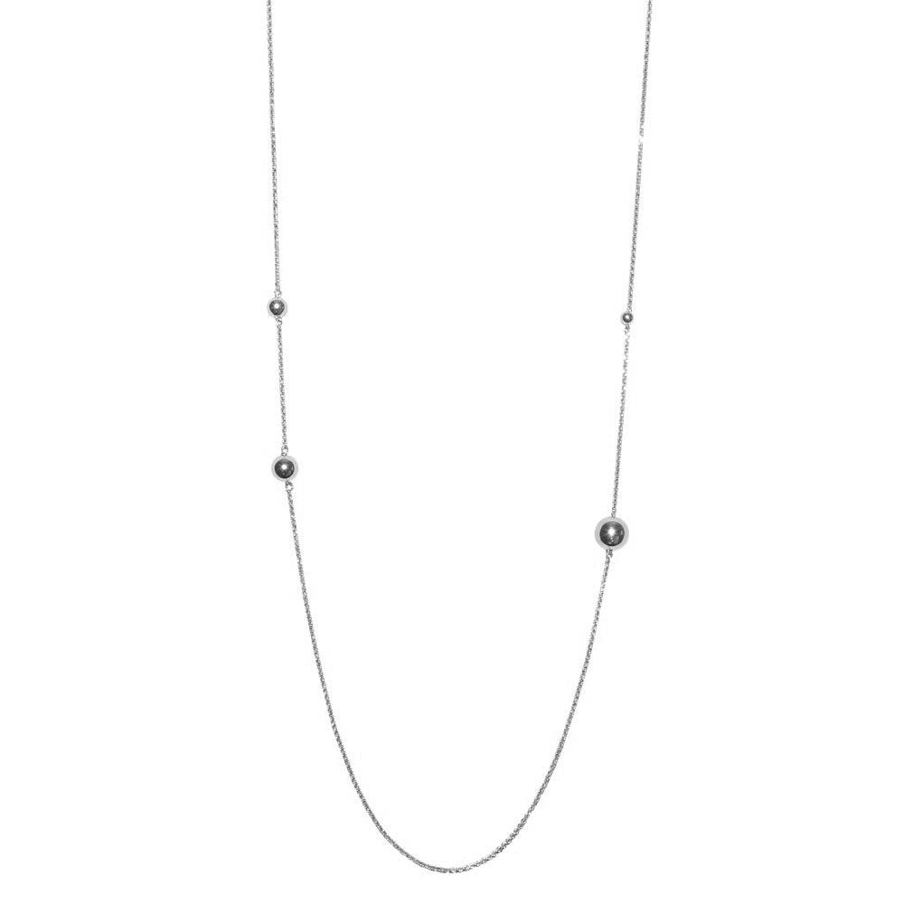 Rhodium Plated 925 Sterling Silver Bead Necklace - ECN00027RH