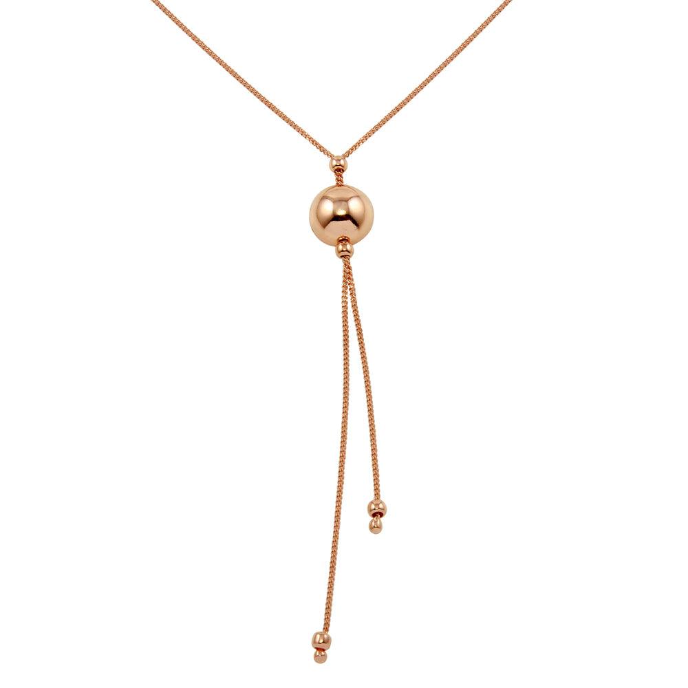 Rose Gold Plated 925 Sterling Silver Drop Bead Necklace - ECN00029RGP