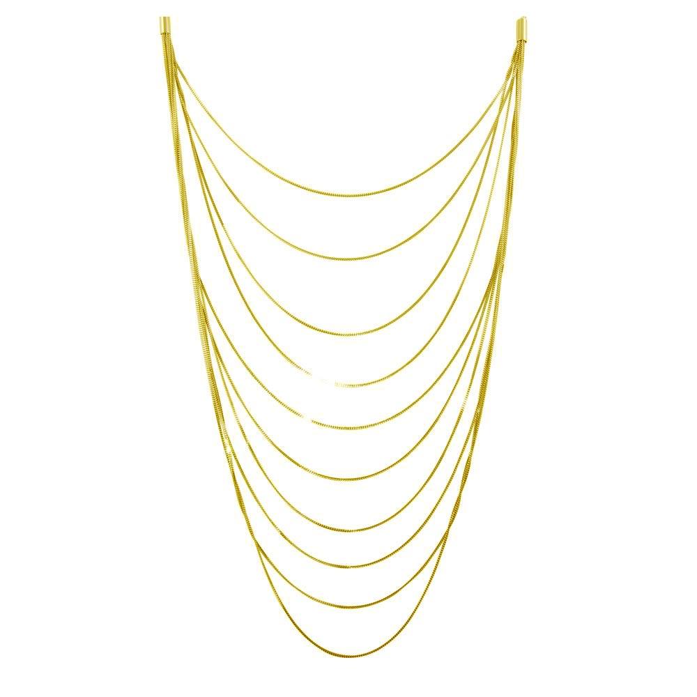 Gold Plated 925 Sterling Silver Multiple Chain Necklace - ECN00031GP