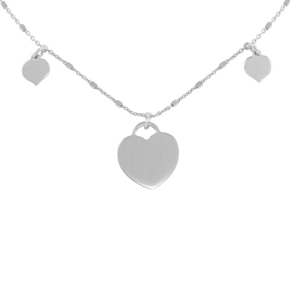 Rhodium Plated 925 Sterling Silver Triple Heart Choker Necklace - ECN00037RH