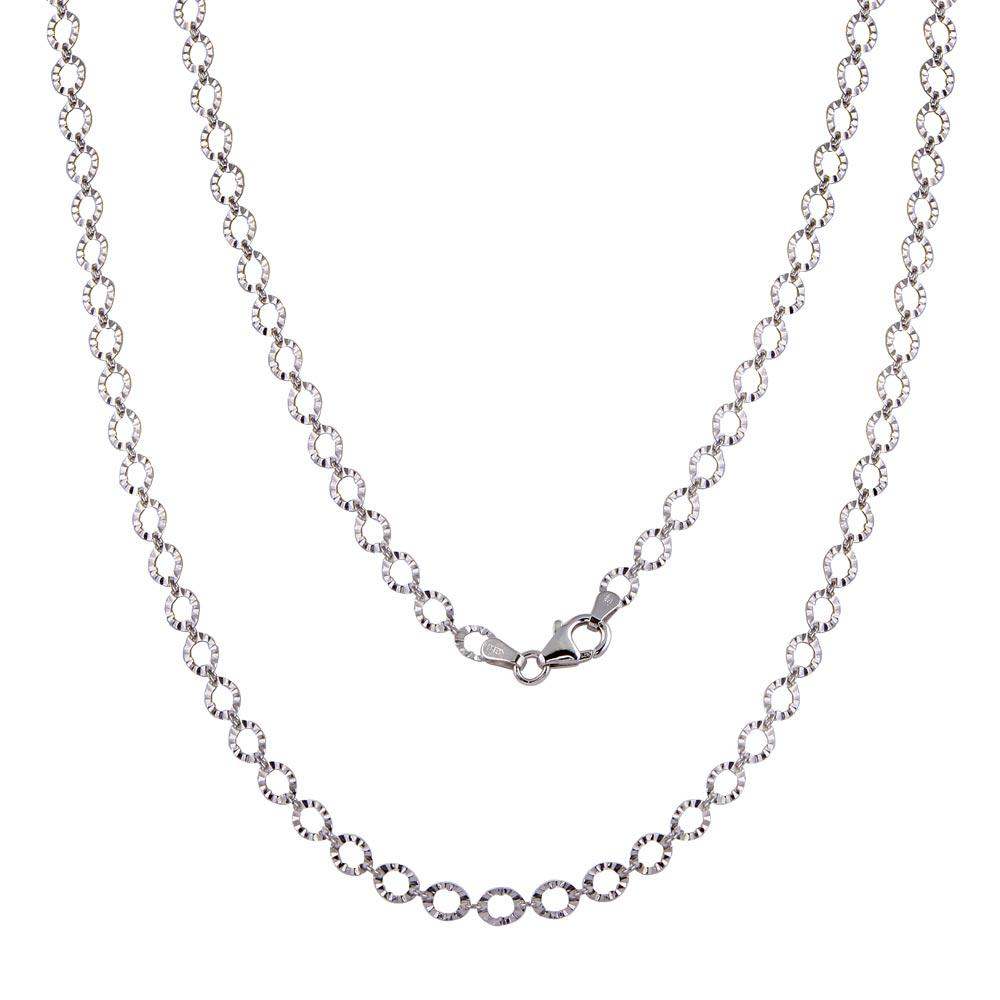 Rhodium Plated 925 Sterling High Polished 925 Sterling SilverSterling Silver Link Chain Necklace - ECN00040RH