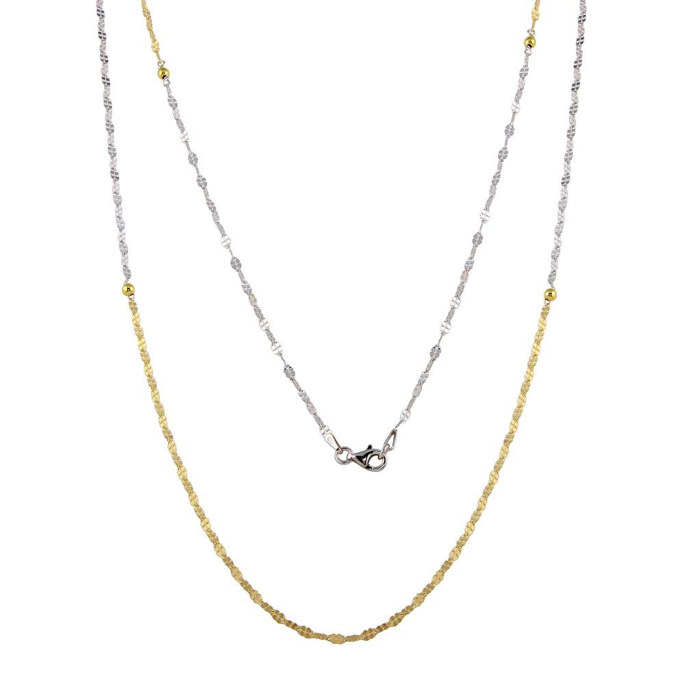 Two-Tone 925 Sterling Silver Rhodium and Gold Plated Chain Necklace - ECN00043RH-GP