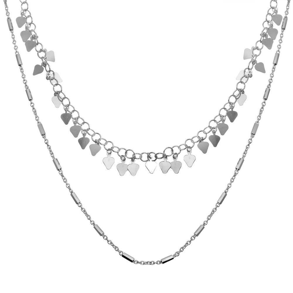 Rhodium Plated 925 Sterling Silver Double Chain Confetti Necklace - ECN00047RH