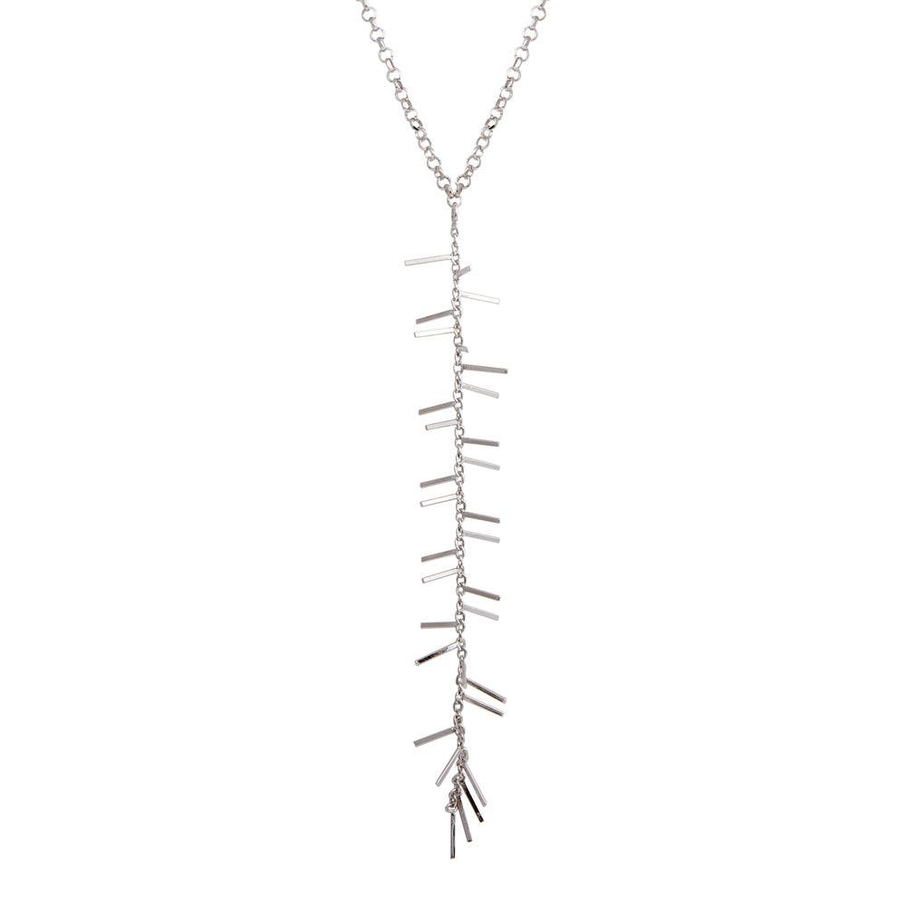 Rhodium Plated 925 Sterling Silver Spiky Drop Necklace - ECN00049RH