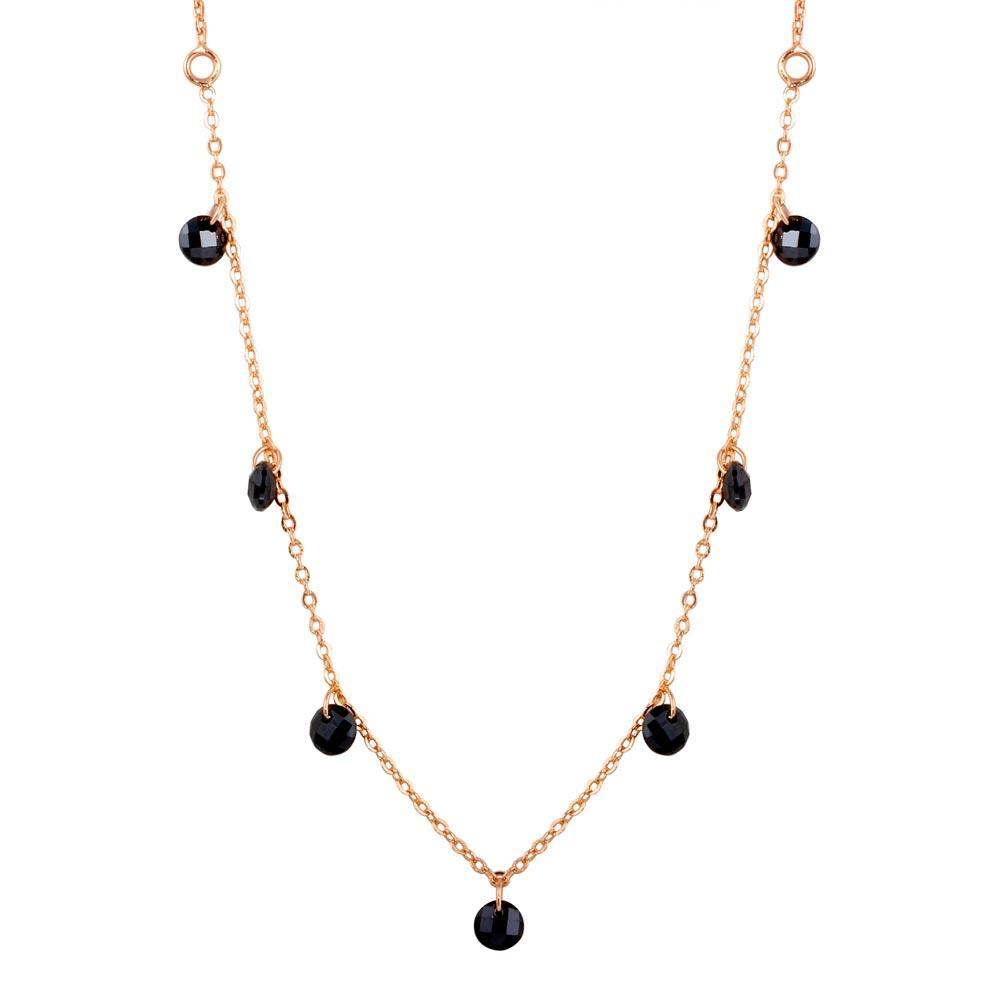 Rose Gold Plated 925 Sterling Silver Dangling Black CZ Chain Necklace - ECN00050RGP