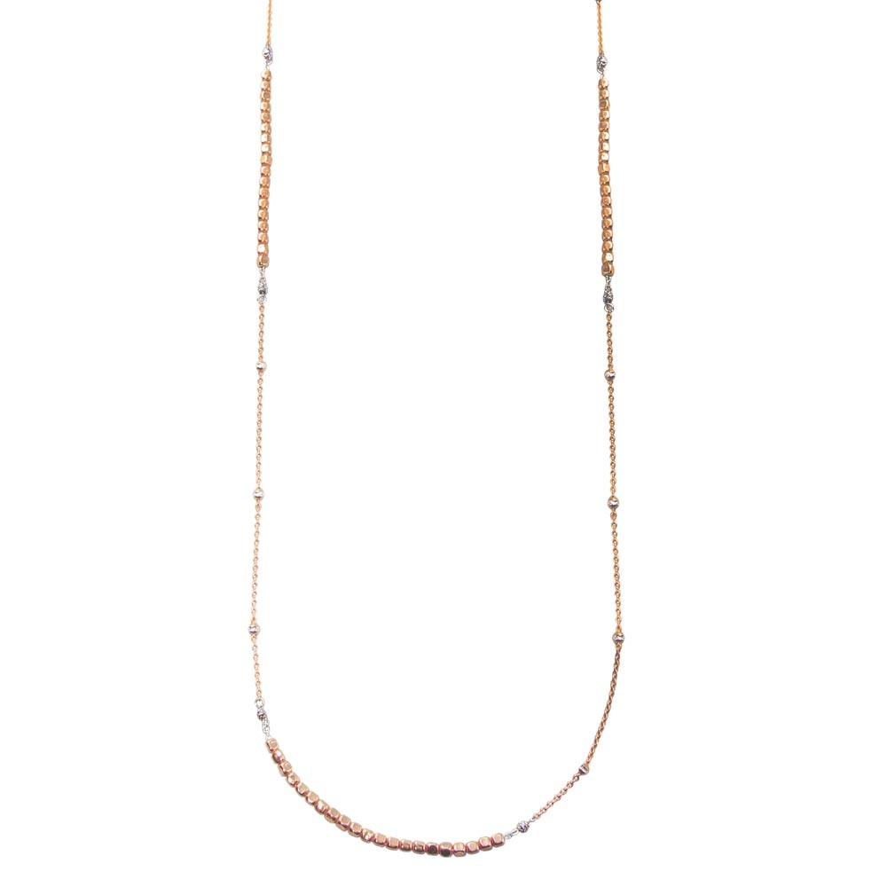 Rose Gold Plated 925 Sterling Silver 38 Inches Chain Cube Beaded Necklace - ECN00057RGP