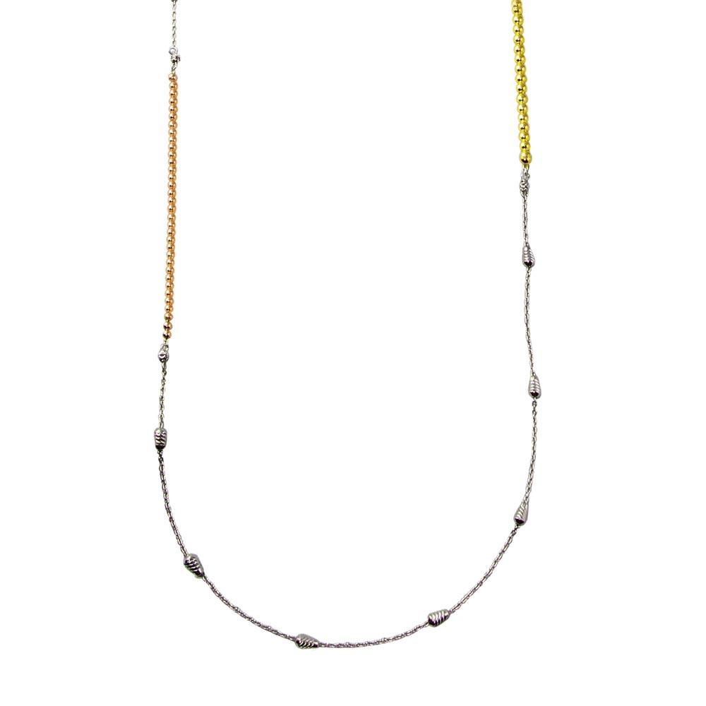 Rose Gold, Gold and Rhodium Plated 925 Sterling Silver 34 Inches Chain Beaded Necklace - ECN00058RGP