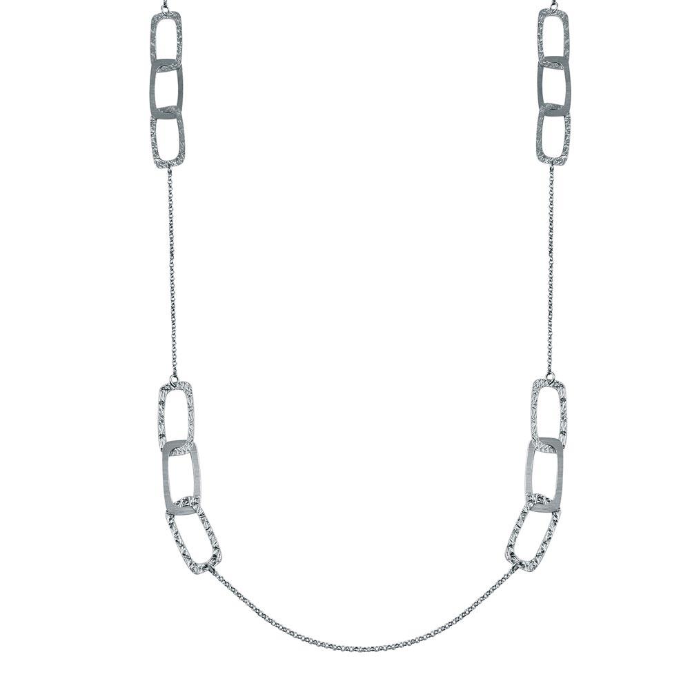 Rhodium Plated 925 Sterling Silver DC Open Squares Necklace - ECN00066RH