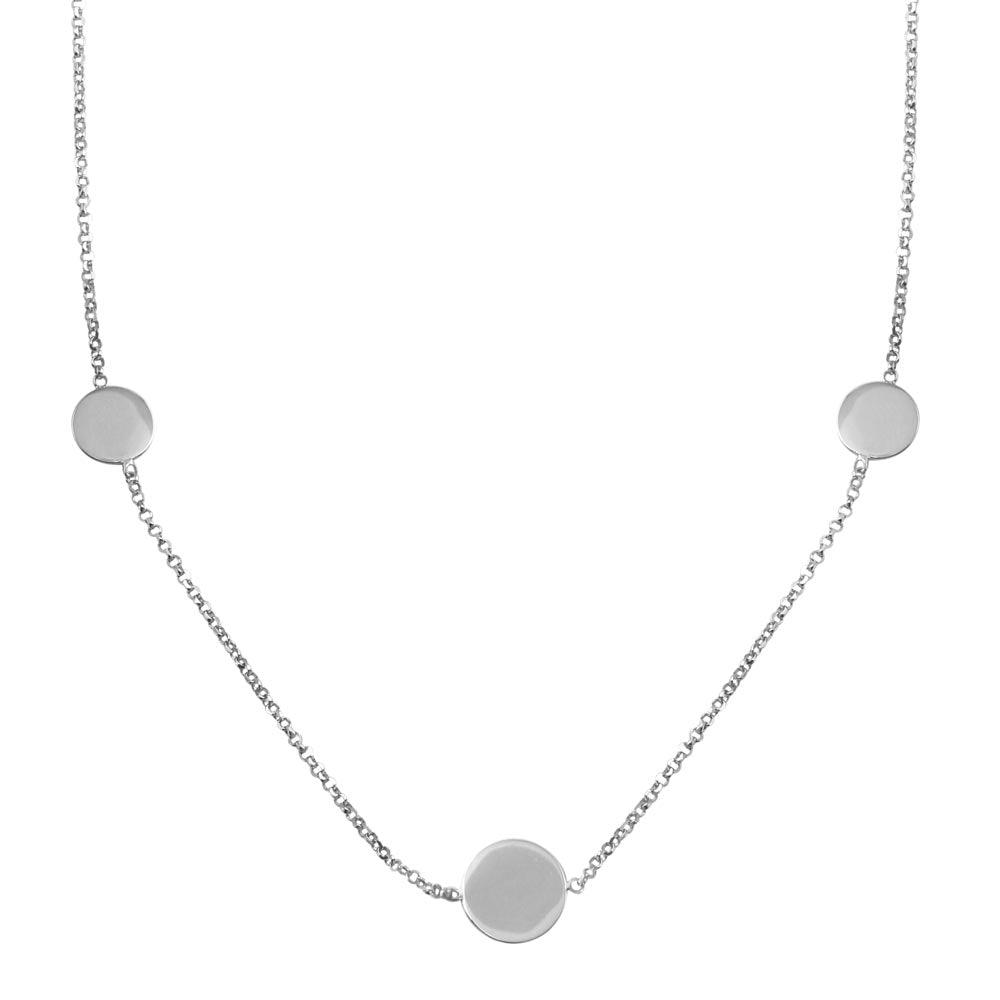 Rhodium Plated 925 Sterling Silver Disc Chain Bead Necklace - ECN00067RH