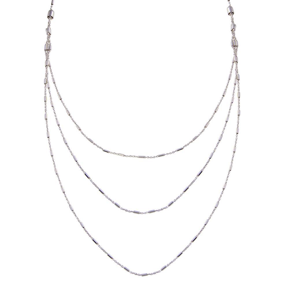 Rhodium Plated 925 Sterling Silver Multi Chain Bar Necklace - ECN00068RH