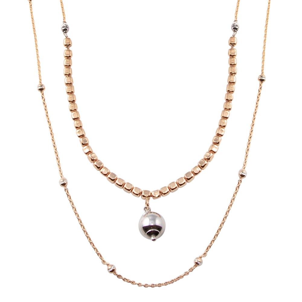 Rose Gold Plated 925 Sterling Silver Multi Chain Bead Necklace - ECN00069RGP