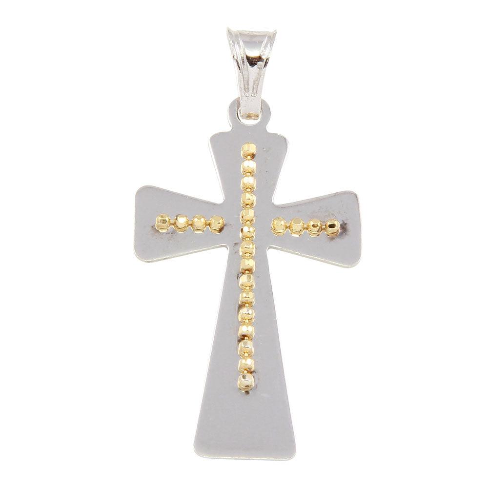 Two-Tone 925 Sterling Silver Large Cross Pendant - ECP00010RH-GP