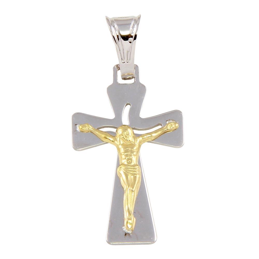 Two-Tone 925 Sterling Silver Small Jesus Cross Pendant - ECP00013RH-GP