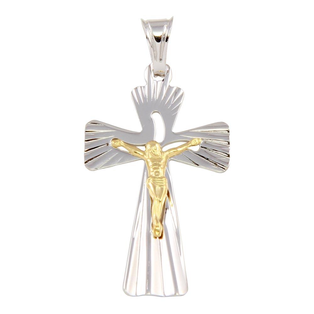 Two-Tone 925 Sterling Silver Large Jesus Cross Pendant - ECP00014RH-GP