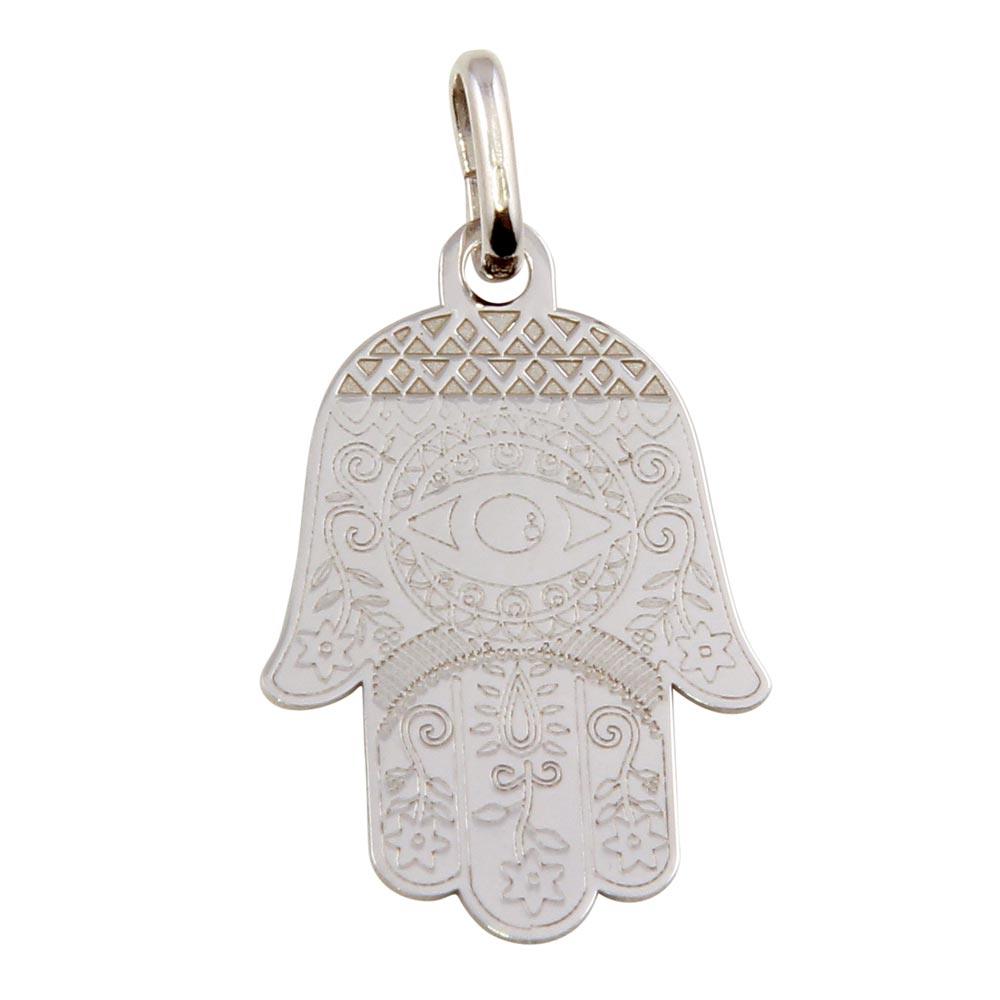 Rhodium Plated 925 Sterling Silver Small Hamsa Pendant - ECP00007RH