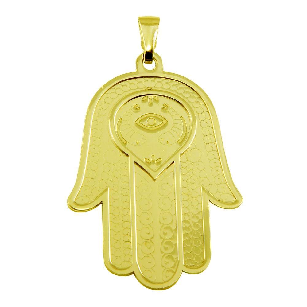 Gold Plated 925 Sterling Silver Large Hamsa Pendant - ECP00008GP