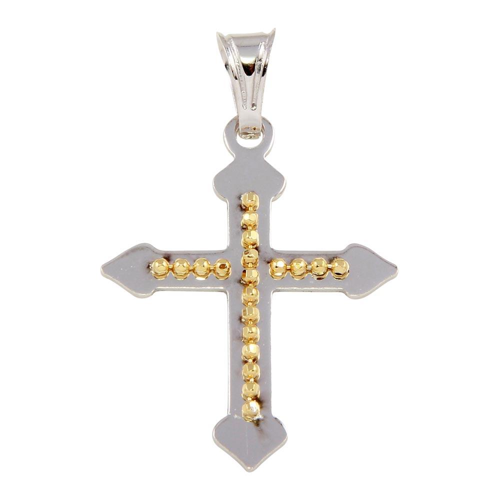 Two-Tone 925 Sterling Silver Medium Cross Pendant - ECP00009RH-GP