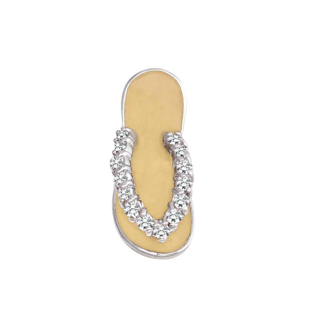 Rhodium Plated 925 Sterling Silver Yellow Enamel Clear CZ Sandal Pendant - FFP00002CLR