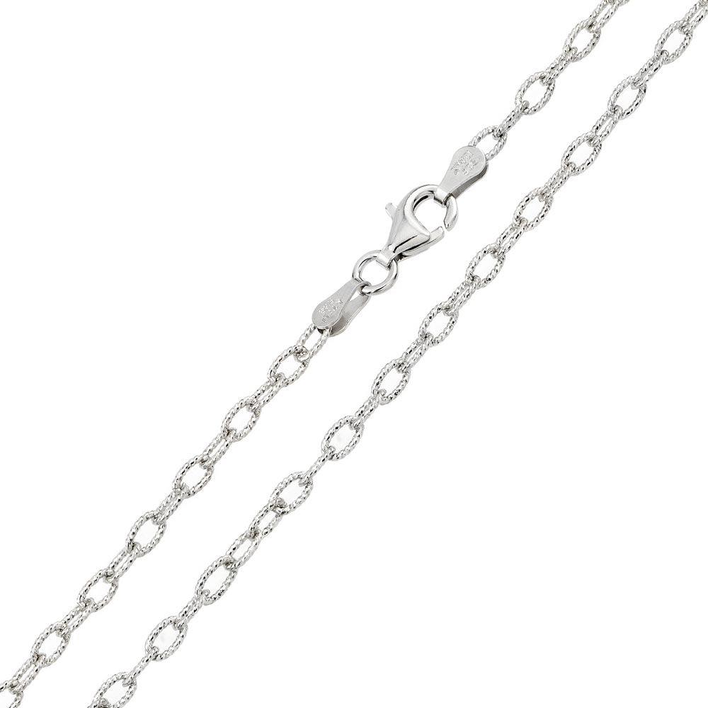 Rhodium Plated 925 Sterling Silver Wire Oval Loop 080 Chain 3.7mm - CH241 RH