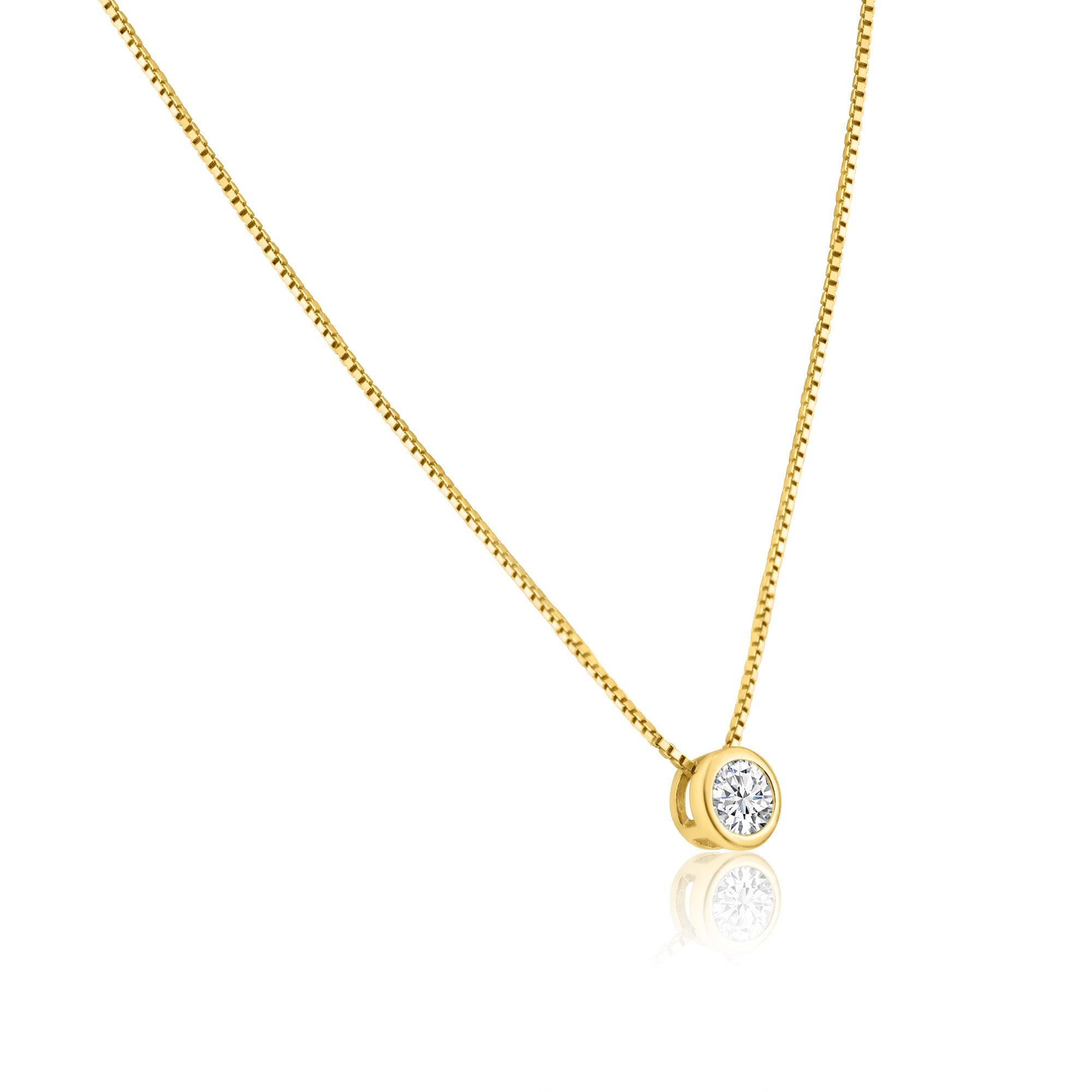 Sterling Silver Gold Plated Round Solitaire Necklace - GCP00001GP