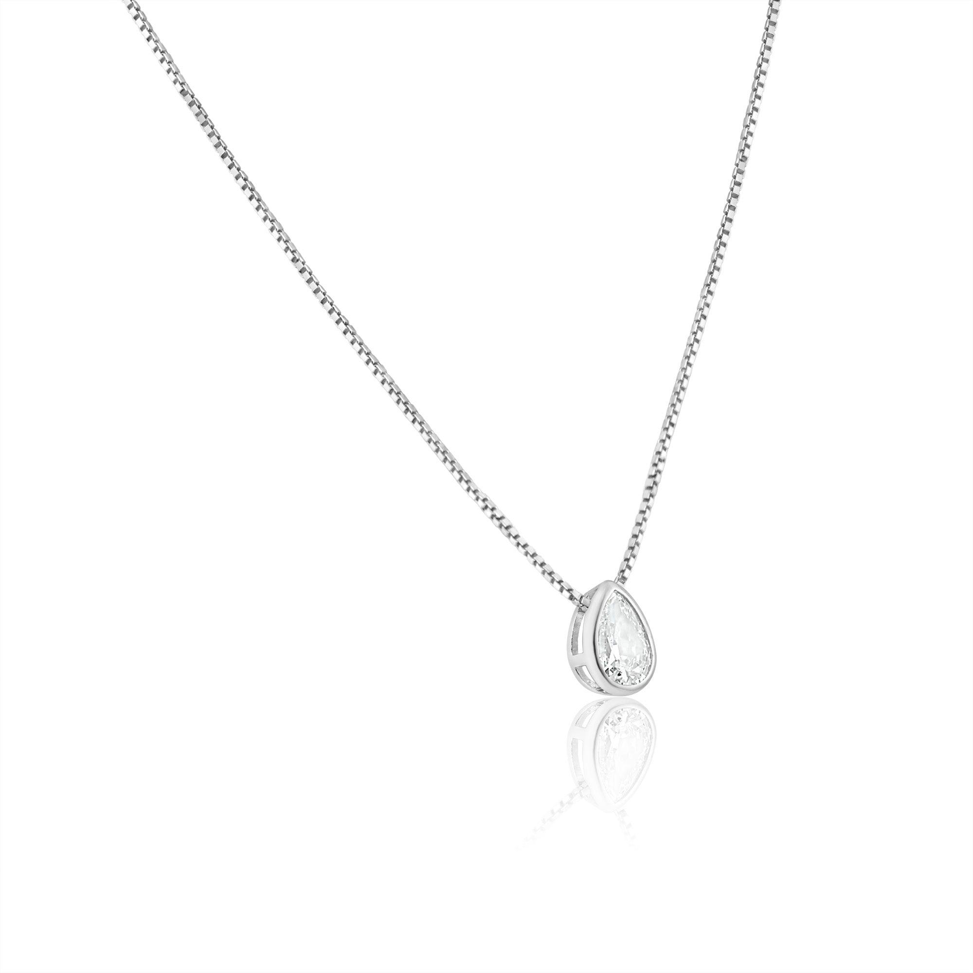 Rhodium Plated Teardrop Clear CZ Pendant Necklace - GCP00002RH