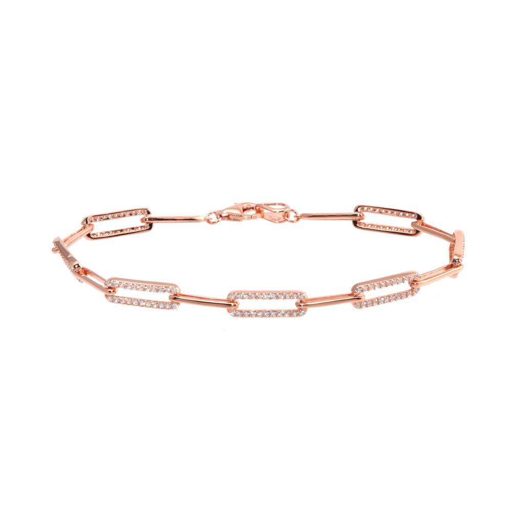 Rose Gold Plated 925 Sterling Silver CZ Paperclip Bracelet 7.25 - GMB00090RGP