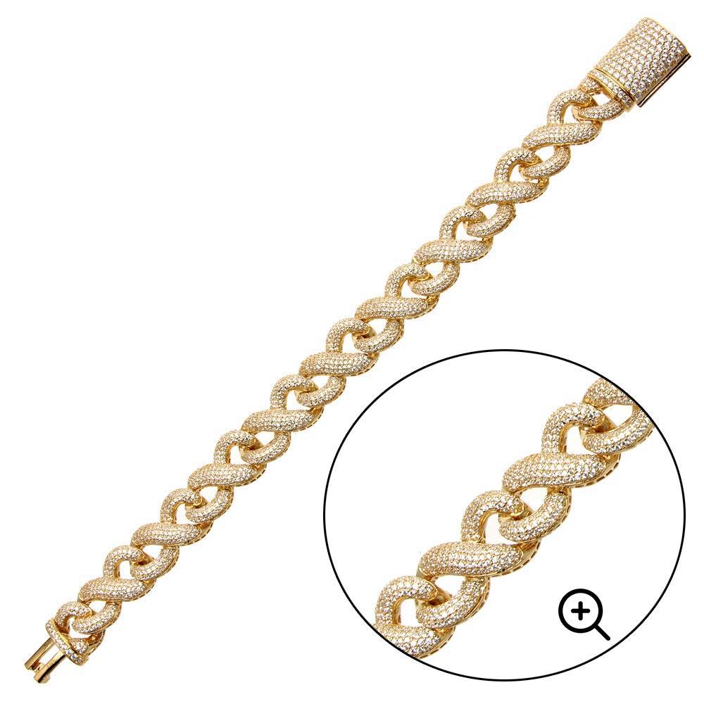 Gold Plated 925 Sterling Silver CZ Encrusted Miami Cuban Link Bracelet 13.8mm - GMB00092GP