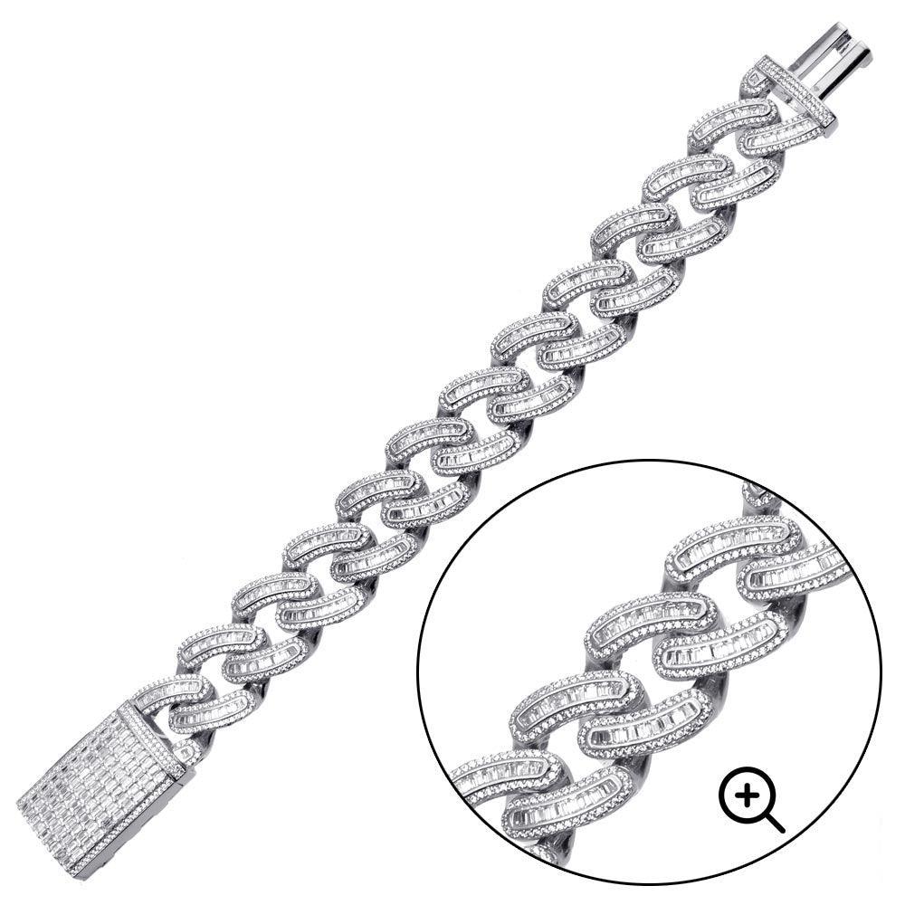 Rhodium Plated 925 Sterling Silver CZ Encrusted Miami Cuban Link Bracelet 19.5mm - GMB00094