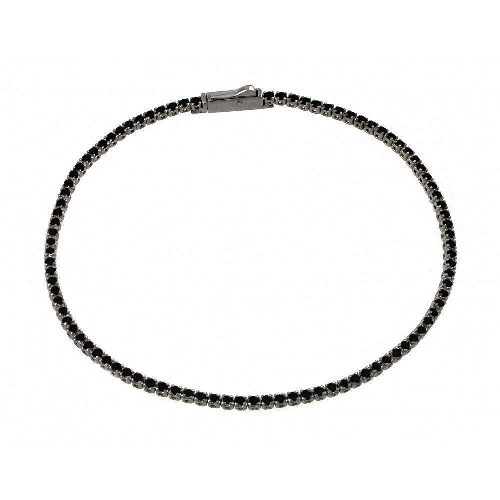 Black Rhodium Plated 925 Sterling Silver 1.7mm Multiple Circle Black Tennis Micro Pave CZ Bracelet - GMB00009BLK-BLK