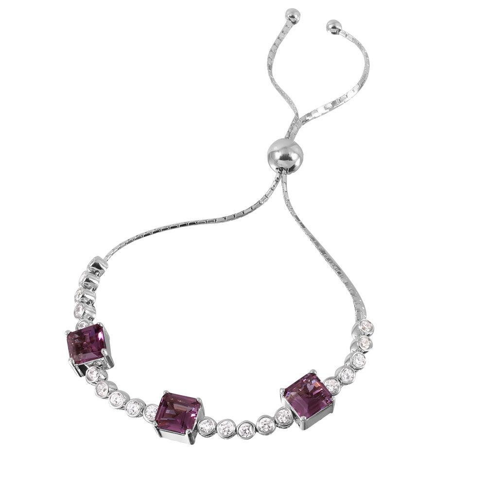 Silver 925 Rhodium Plated Violet Color CZ Adjustable Bracelet - GMB00019RH-FEB