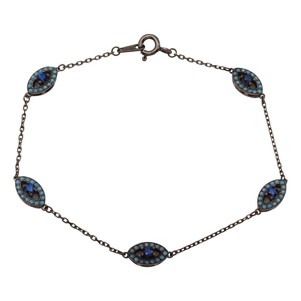 Black Rhodium 925 Sterling Silver Multiple Evil Eye Bracelet - GMB00027BLK-T