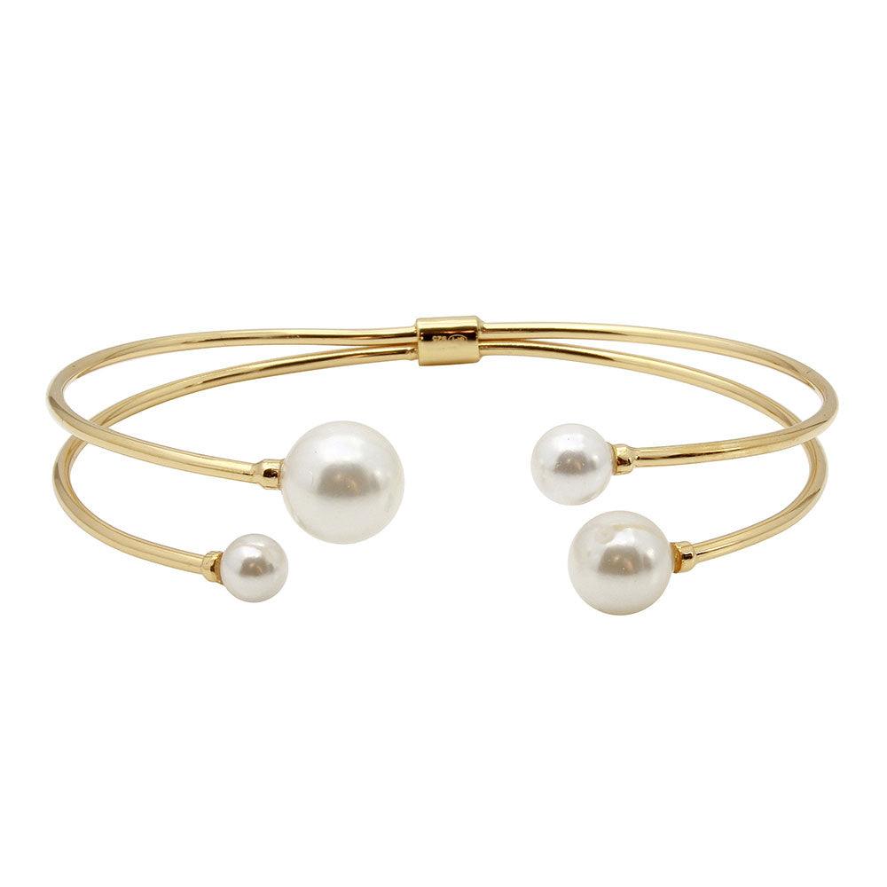 Gold Plated 925 Sterling Silver Water Pearl Bangle Bracelet - GMB00049GP