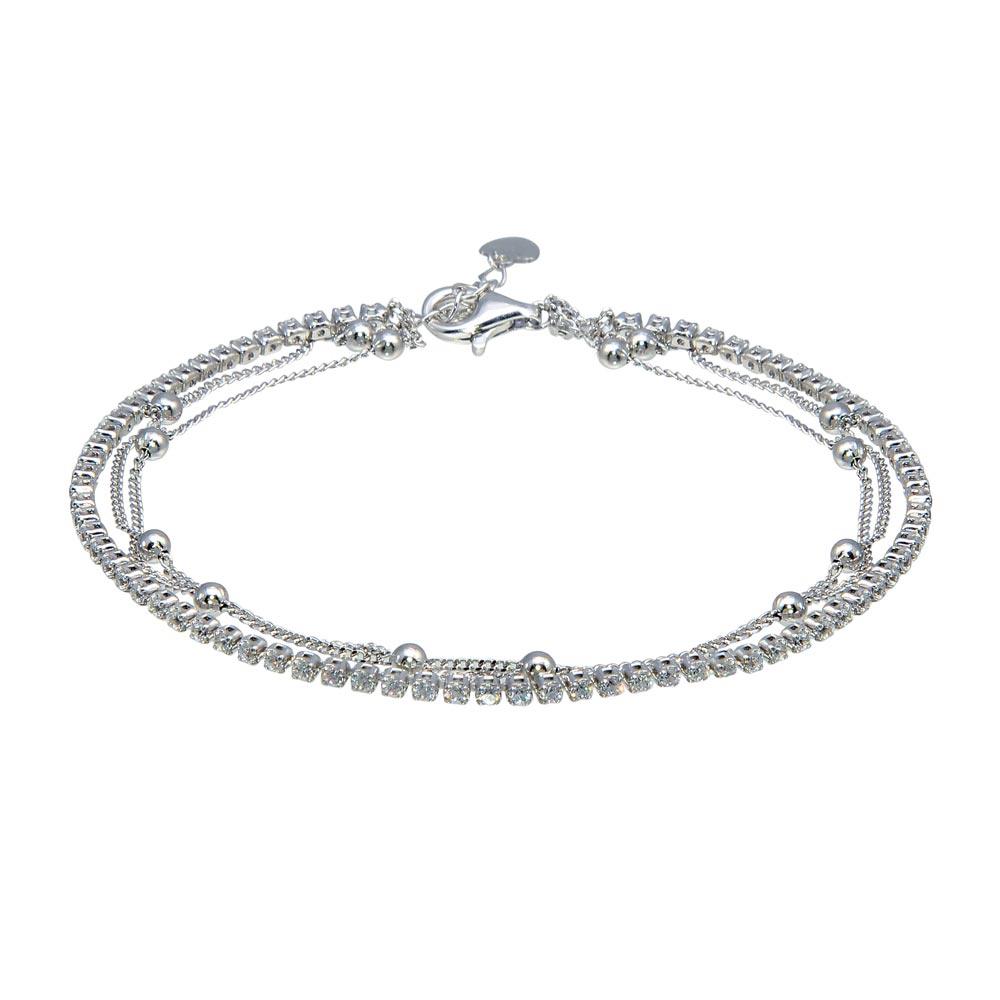 Rhodium Plated 925 Sterling Silver Layered Bead Chain Adjustable Bracelet - GMB00072