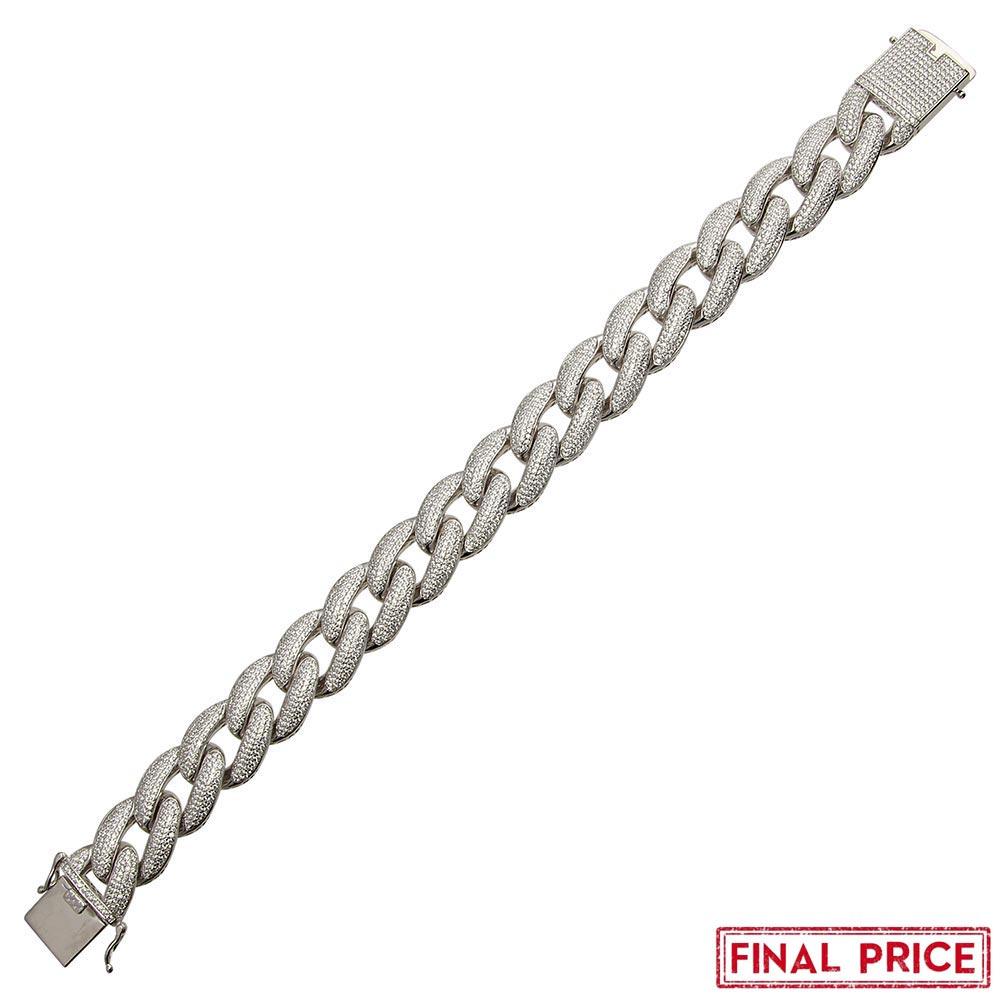 Rhodium Plated 925 Sterling Silver CZ Encrusted Miami Cuban Link Bracelet 16.0mm - GMB00073