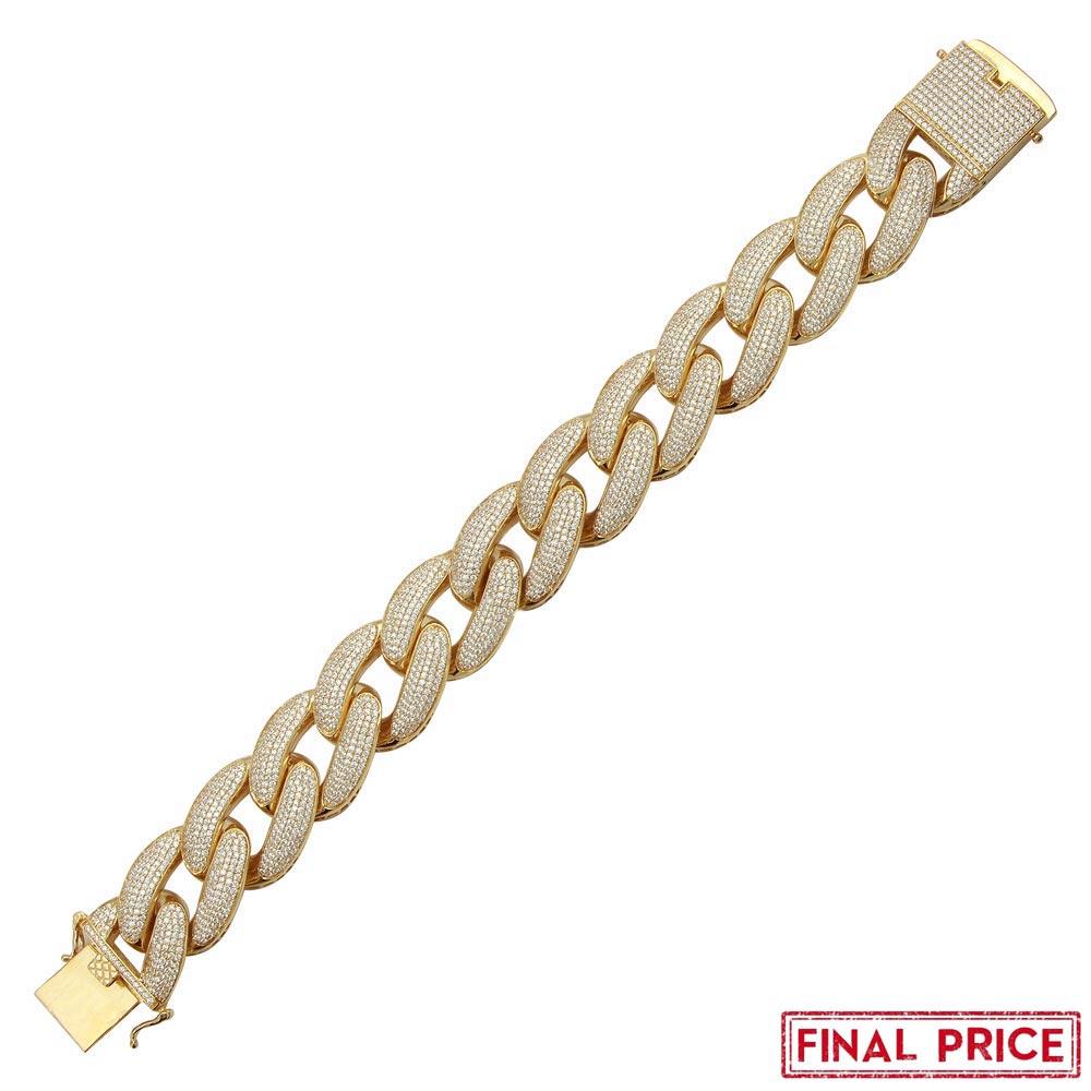 Gold Plated 925 Sterling Silver CZ Encrusted Miami Cuban Link Bracelet 20.3mm - GMB00078GP