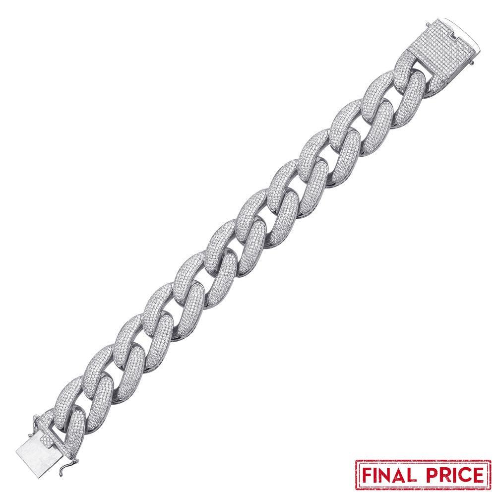 Rhodium Plated 925 Sterling Silver CZ Encrusted Miami Cuban Link Bracelet 20.3mm - GMB00078