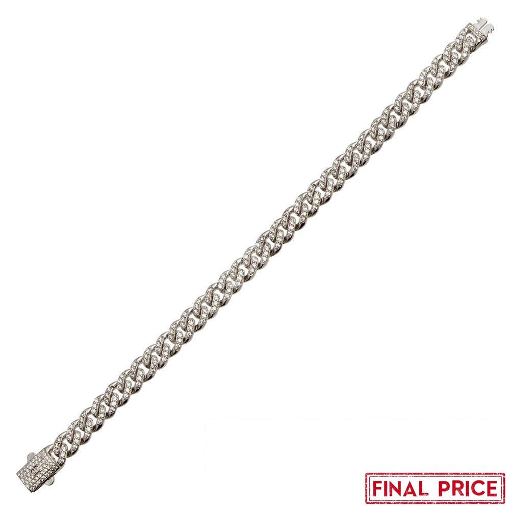 Rhodium Plated 925 Sterling Silver CZ Encrusted Miami Cuban Link Bracelet 9.5mm - GMB00084