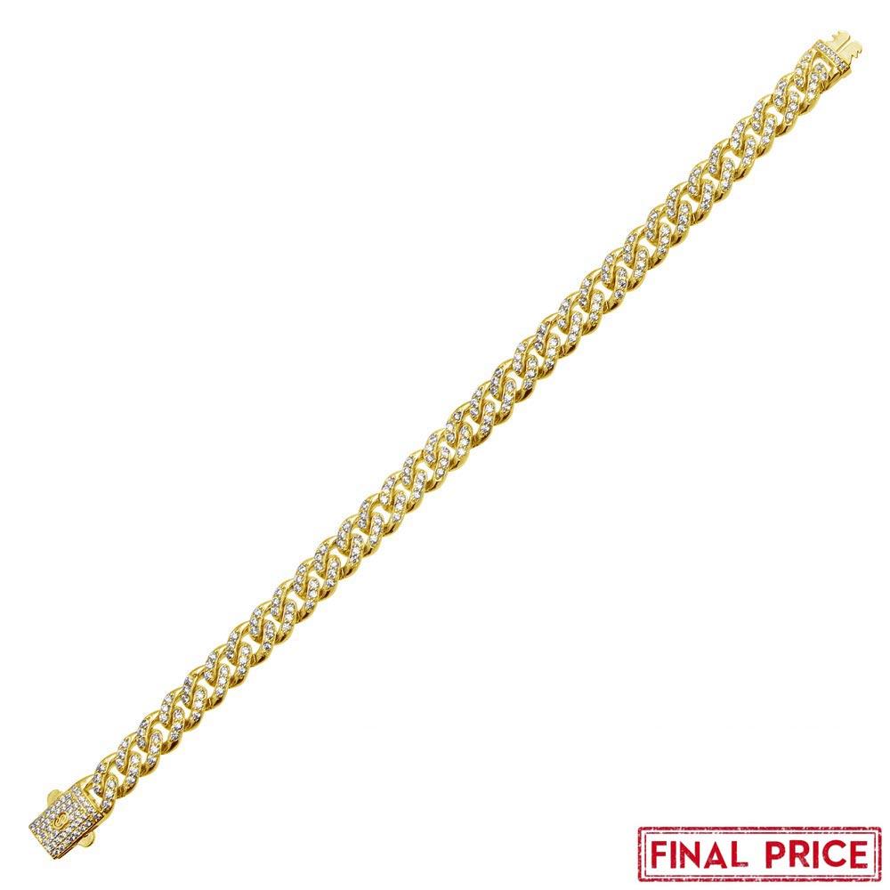 Gold Plated 925 Sterling Silver CZ Encrusted Miami Cuban Link Bracelet 9.5mm - GMB00084GP