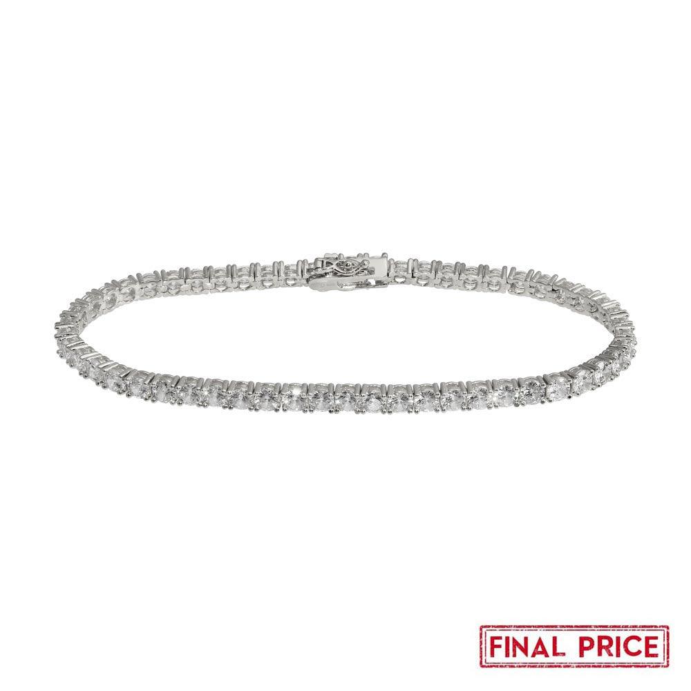 Rhodium Plated 925 Sterling Silver Round CZ Tennis Bracelet 4mm - GMB00086