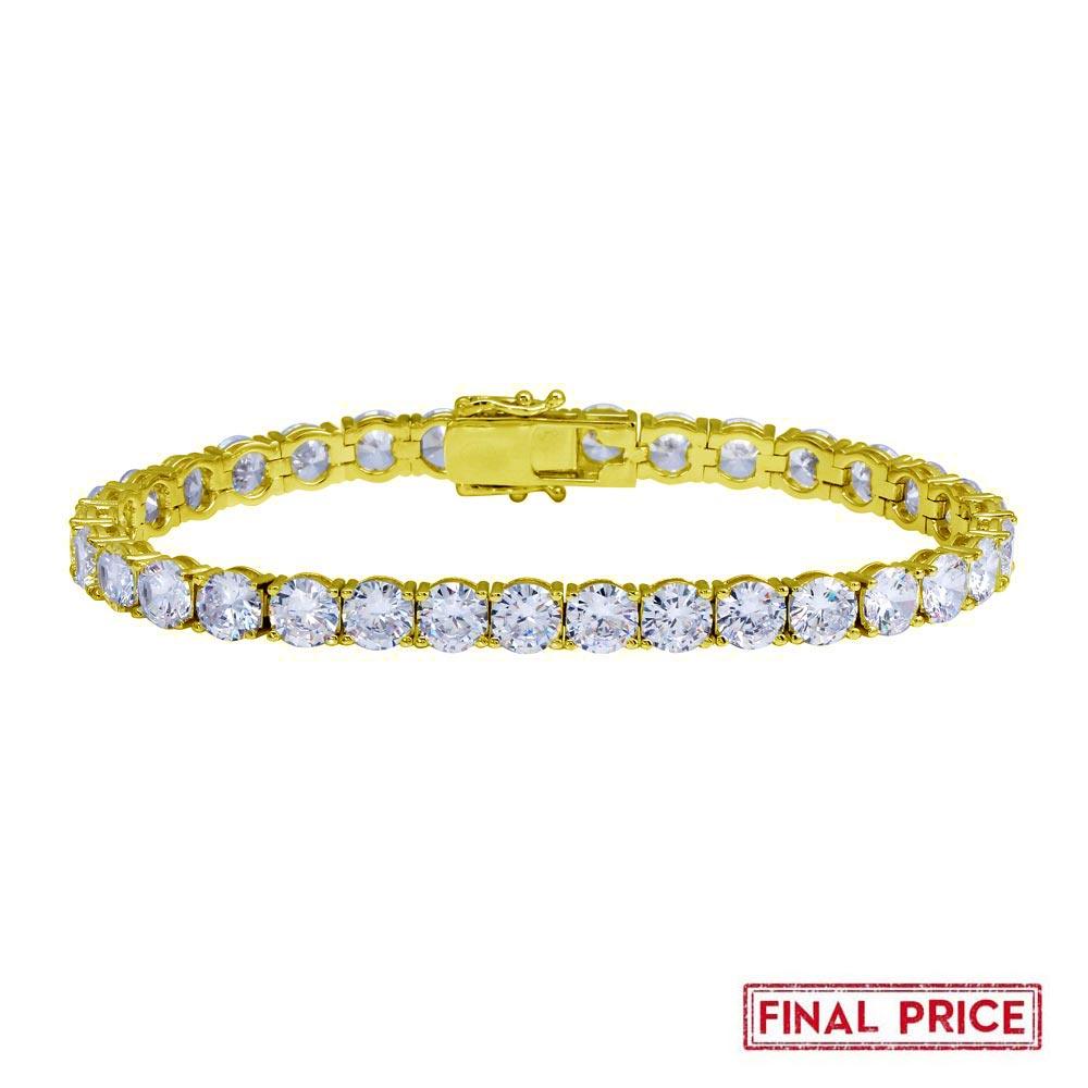 Gold Plated 925 Sterling Silver Round CZ Tennis Bracelet 6mm - GMB00088GP